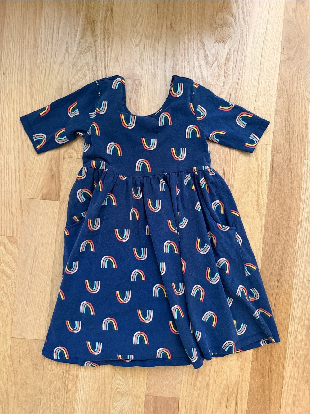 Hanna Andersson Navy Dress with Rainbow Print